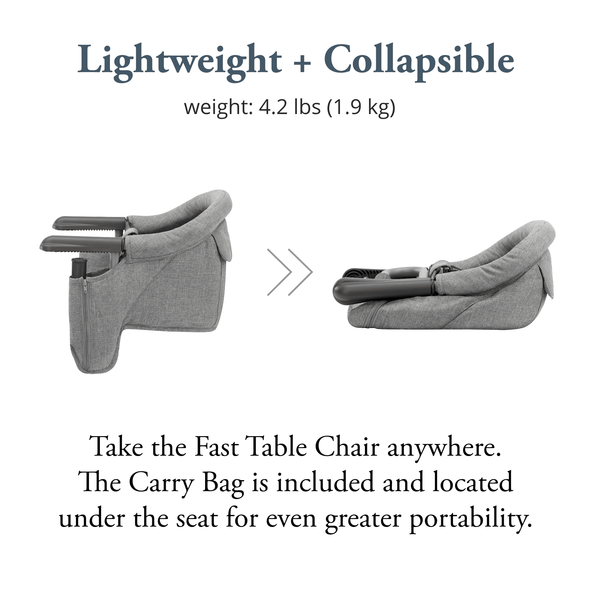 Inglesina - Fast Table Chair with Fast Tray: Hook On Portable High Chair for Babies and Toddlers, Damage Free Travel Booster Seat for Restaurant Use - Includes Snap On Tray, Stone Gray Mélange
