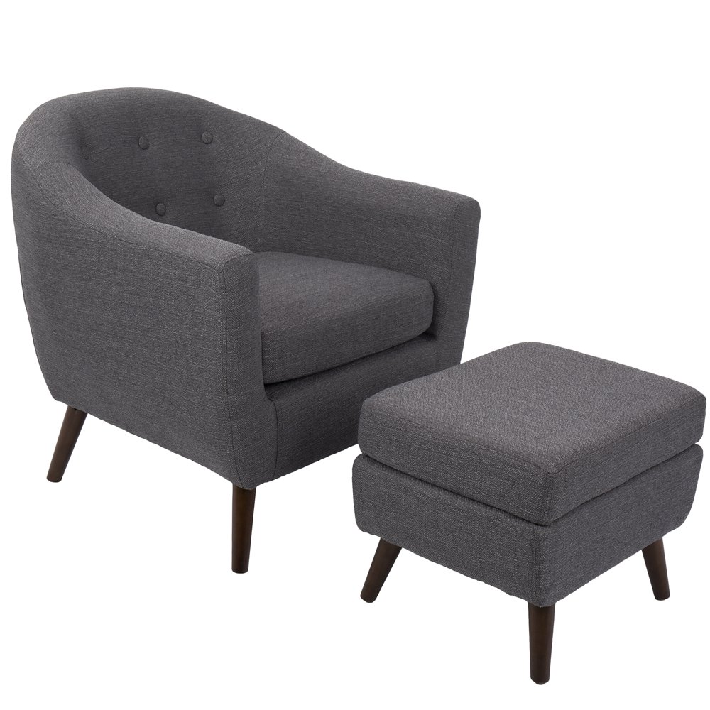 Rockwell MidCentury Modern Accent Chair and Ottoman in Charcoal Grey