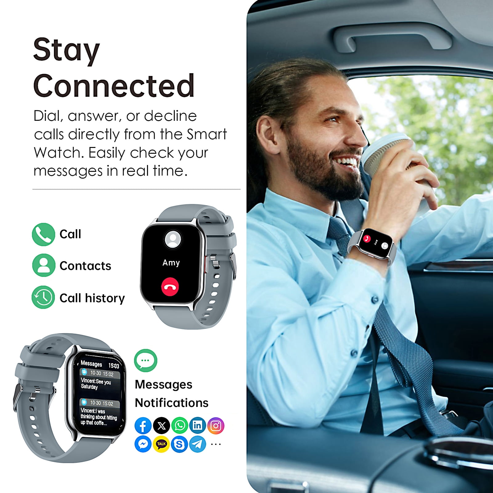 Smart Watch for Android and iPhone, TIGRADE Answer/Make Call Smartwatch for Men Women Waterproof, 23 Sport Modes, Fitness Activity Tracker, Heart Rate