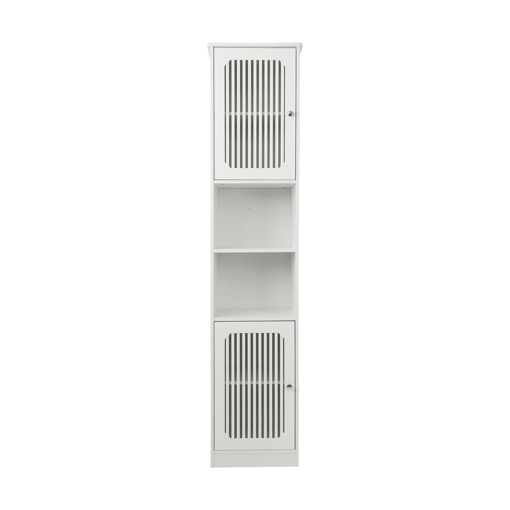 64 Inch White Tall Bathroom Storage Cabinet with Adjustable Shelves, Louvered Door Floor Standing Cabinet, Multi-Tier Vertical Narrow Organizer Unit for Bathroom Bedroom Entryway