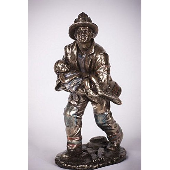 8.5 Inch Fireman Rescuing a Small Child Resin Statue Figurine