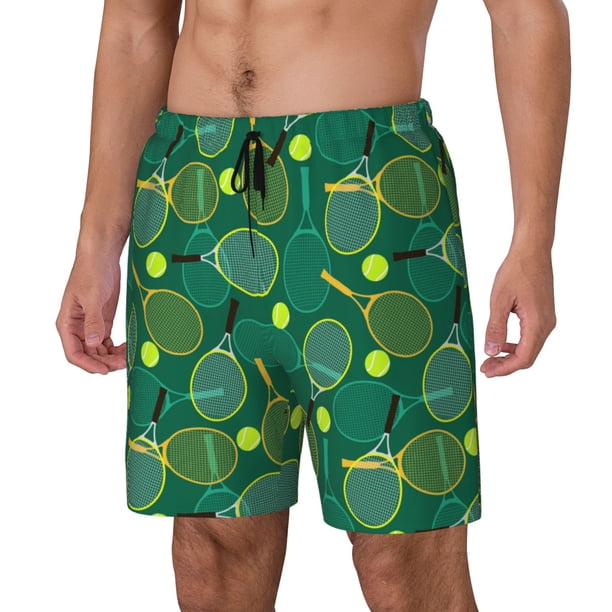 Balery Tennis Rackets and Balls Bañador para hombre, shorts de playa de secado rápido con entrepierna y forro de compresión-Large