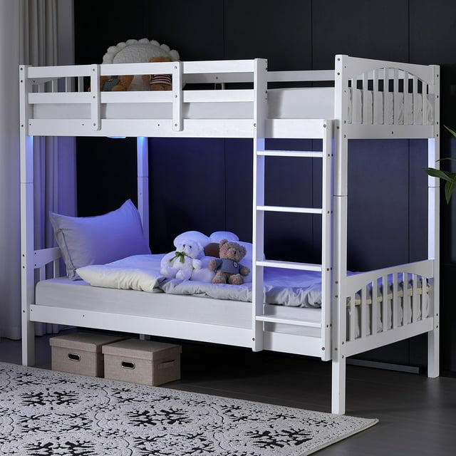 Ktaxon Lit Superposé en Bois Massif Format Simple sur Simple, Blanc