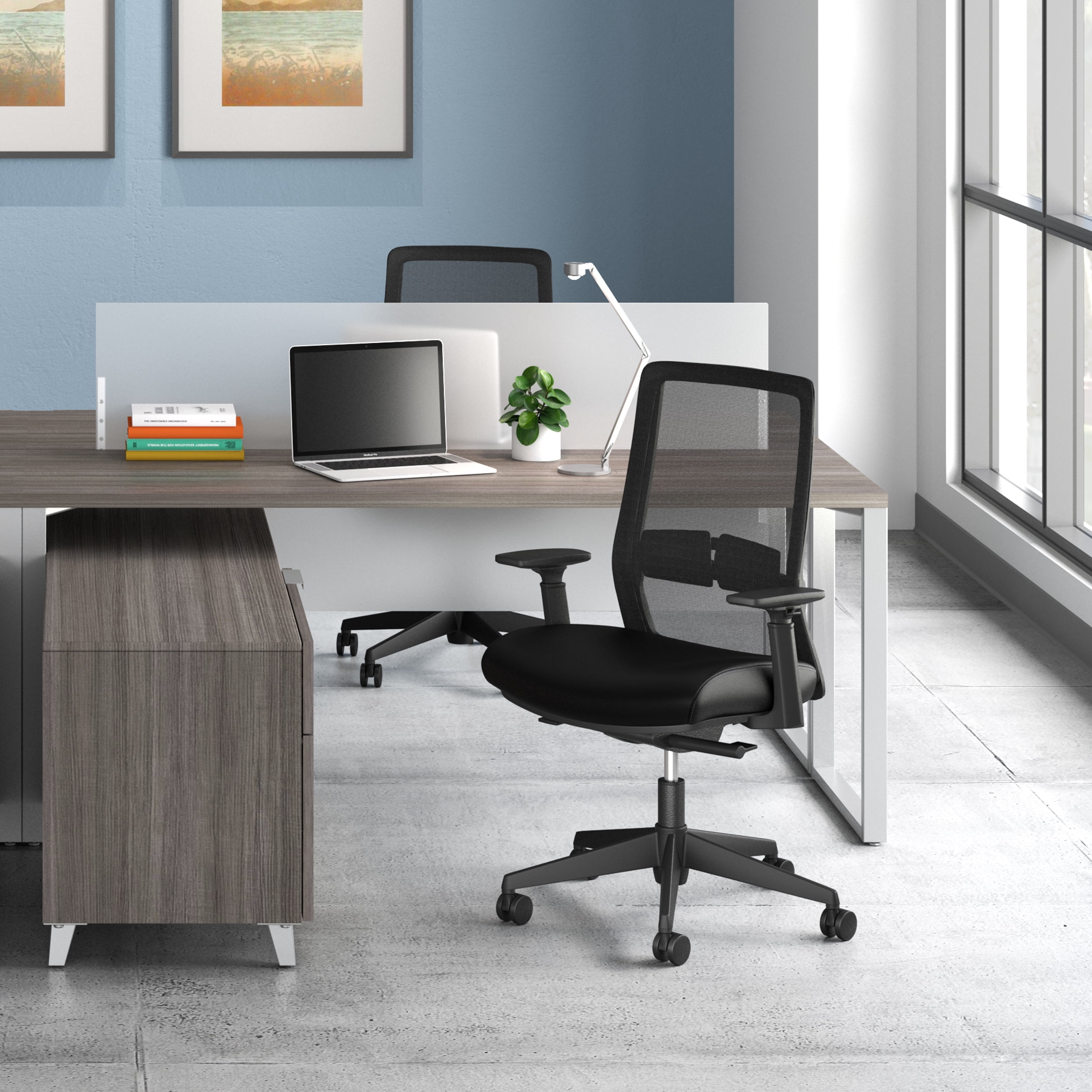 HON Basyx Biometryx Commercial-Grade Mesh Back with Bonded Leather Seat Task Chair, Office Chair, in Black (BSX155SB11T)