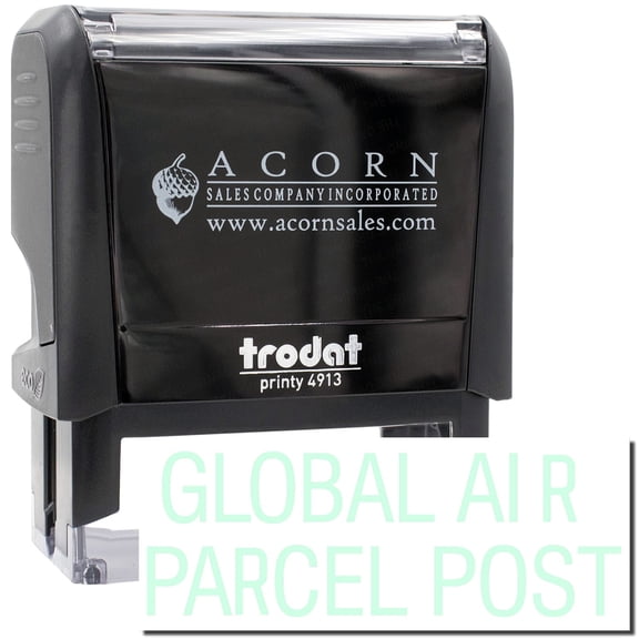 Large Self-Inking Global Air Parcel Post Stamp, Trodat Printy 4913, Press and Print Stamping, Impression Size 7/8" x 2-1/4", Up to 10,000 Impressions - Mint Green Ink