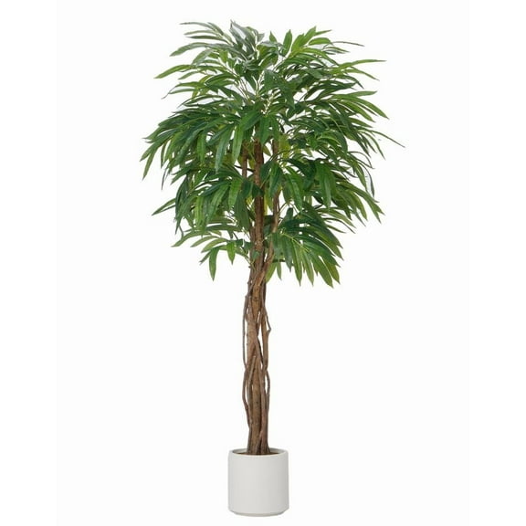 67" Artificial Faux Weeping Fig Tree in a  Beige Resin Planter | Real Touch Fake Ficus Benjamina Tree
