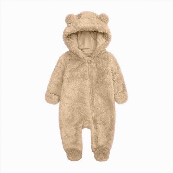 Splozh Newborn Outfits Baby Boy Newborn Infant Baby Boys Girls Snowsuit Winter Coat Cute Bear Warm Fleece Hooded Footed Romper Jumpsuit Outfits Baby Boy First Outfit,Khaki,3-6 Months