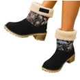 thumbnail image 7 of Boots for Women Low Chunky Heel Round Toe Printed Warm Shoes Womens Winter Trendy Thick Heel Fashion Boots Black 5.5, 7 of 7