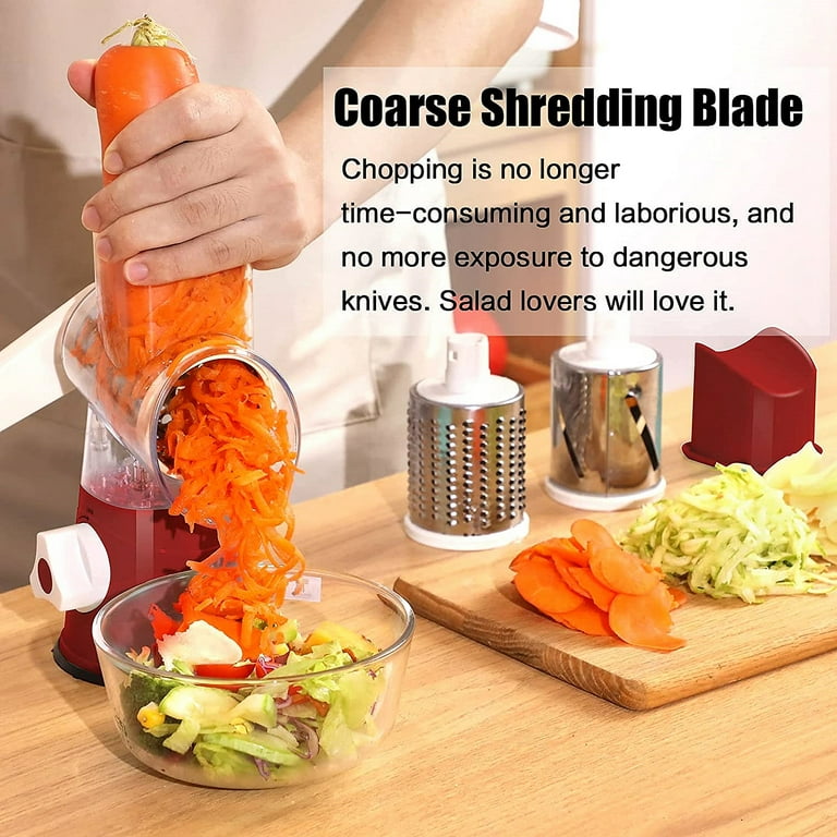 Geedel Rotary Cheese Grater, Kitchen Mandoline Vegetable Slicer With 3  Interchangeable Blades, Easy To Clean Grater For Fruit, Vegetables, Nuts,  Christmas Gift For Family