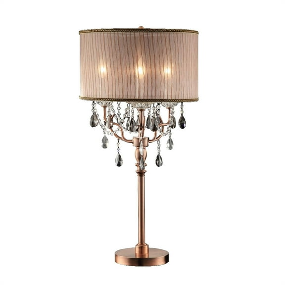 35" Tall Metal Table Lamp "Rosie" with Silvery Pink finish and Crystal Accents, Fabric Shade
