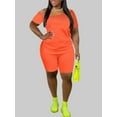 thumbnail image 2 of Lovelywholesale Plus Size Casual Boat Neck Elastic Orange Two-piece Shorts Set, 2 of 4