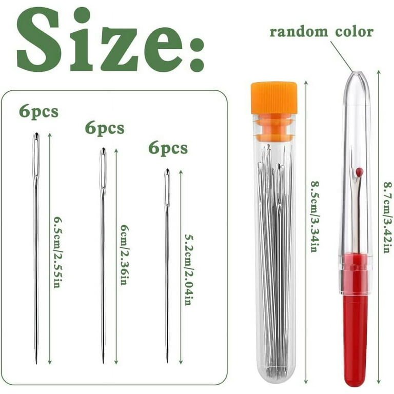 18pcs Large Eye Needle for Sewing, 3 Size Sewing Needles, Sewing Sharp Needles, Stainless Steel Yarn Knitting Big Eye Sewing Needles with Seam Ripper