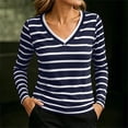 thumbnail image 2 of yillto Women Striped Shirts V Neck Long Sleeve Tops Casual Stretch Basic Tee Going out Top Clothes, 2 of 5