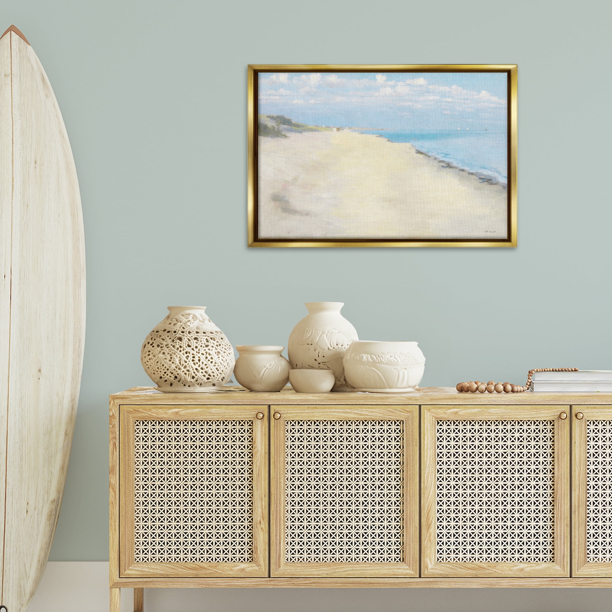 Stupell Industries Solemn Beach Tide Landscape & Nature Painting Gold Floater Framed Canvas Art Print Wall Art, 31 x 21