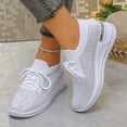 thumbnail image 2 of Wedge Sneakers for Women Sparkly Rhinestone Knit Mesh Casual Lace up Antislip Walking Shoes Slip on Stretch Sock Shoes White Size 8.5, 2 of 6