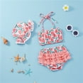 thumbnail image 4 of goowrom Baby Girls Swimsuit Set, Watermelon Print Split Bikini+Shorts+Hat, 4 of 8