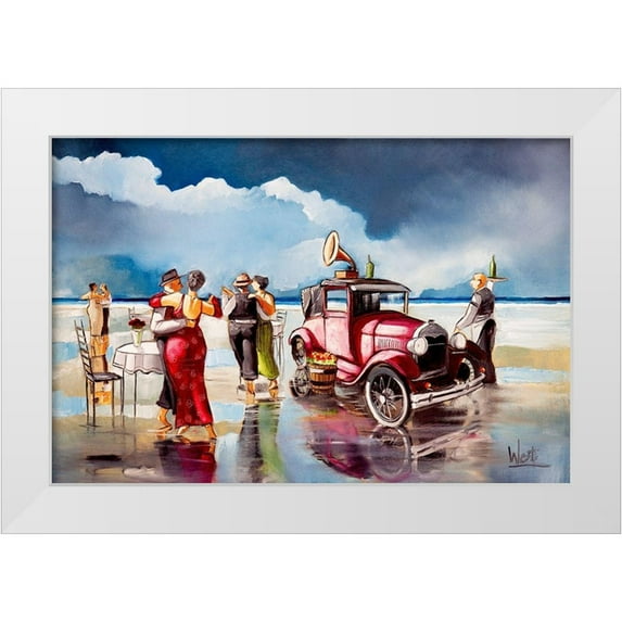 West, Ronald 14x11 White Modern Wood Framed Museum Art Print Titled - Dancing on the Beach