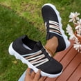 thumbnail image 5 of Domuza Women's Colorful Stripe Knit Slip-On Sneakers, Lightweight Breathable Comfort Walking Shoes, Casual Non-Slip Footwear for All-Day Wear Black 7（EU-38）, 5 of 5