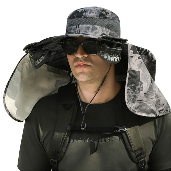 fishing gear Solar Fan Hat Wide Brim Solar Fan Hat Outdoor Wide Brim Sun Hat with 2 Solar Fan Fishing Hat - Removable & USB Charging Fan (Gray)