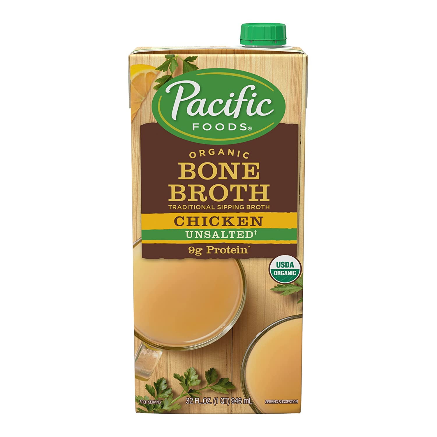 Pacific Foods Organic Bone Broth Unsalted Chicken -- 32 fl oz Pack of 4