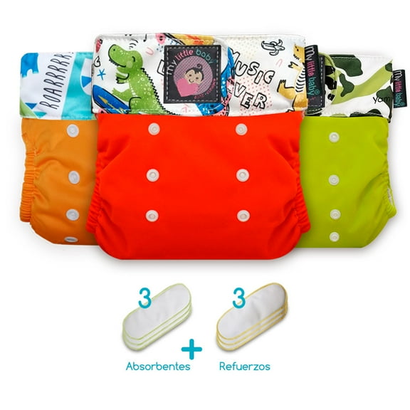 Pack 3 pañal ecológico + 3 absorbentes sencillos My Little Baby Unitalla