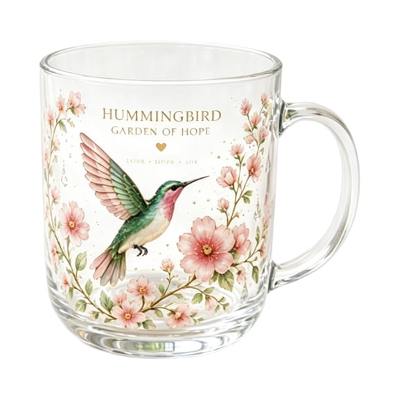 Glass Whiskey Mug Hummingbird Garden Of Hope Floral Print 1 Pack Clear Drinking Cup For Home Bar Daily Use