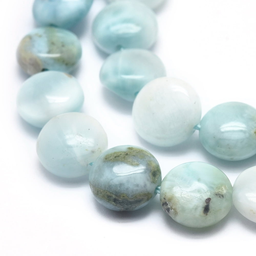 Natural Larimar Beads Strands Flat Round 10x5.5mm Hole: 1.2mm about 39pcs/Strand 15.28 inch(38.8cm)