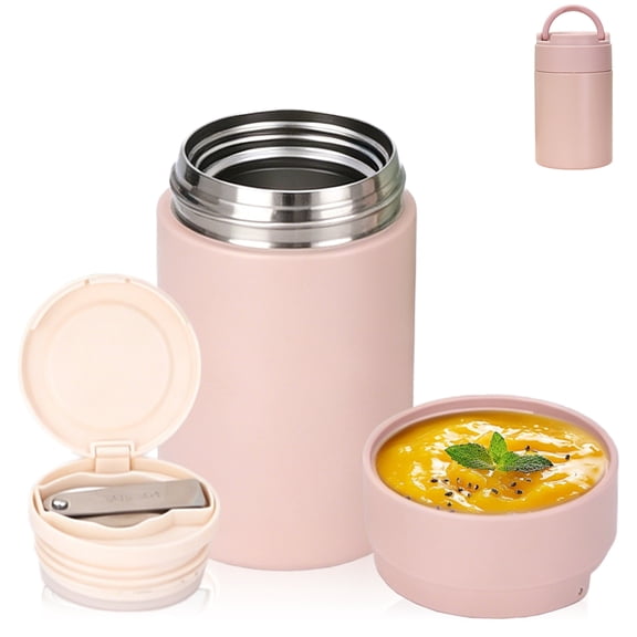 16oz Vacuum Insulated Food Jar, 316 Stainless Steel Lunch Thermos, Leakproof Wide Mouth Soup Thermos with Folding Spoon & Handle, Kids Thermo for Hot & Cold Foods