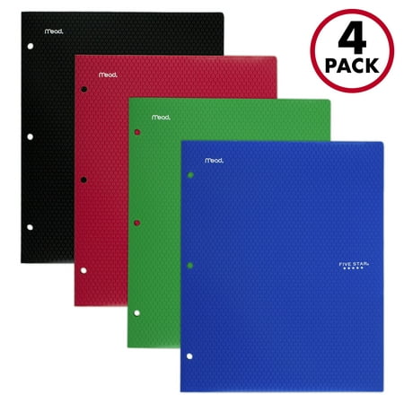Five Star 2-Pocket Stay-Put Plastic Folder Primary 4 Pack (38049)