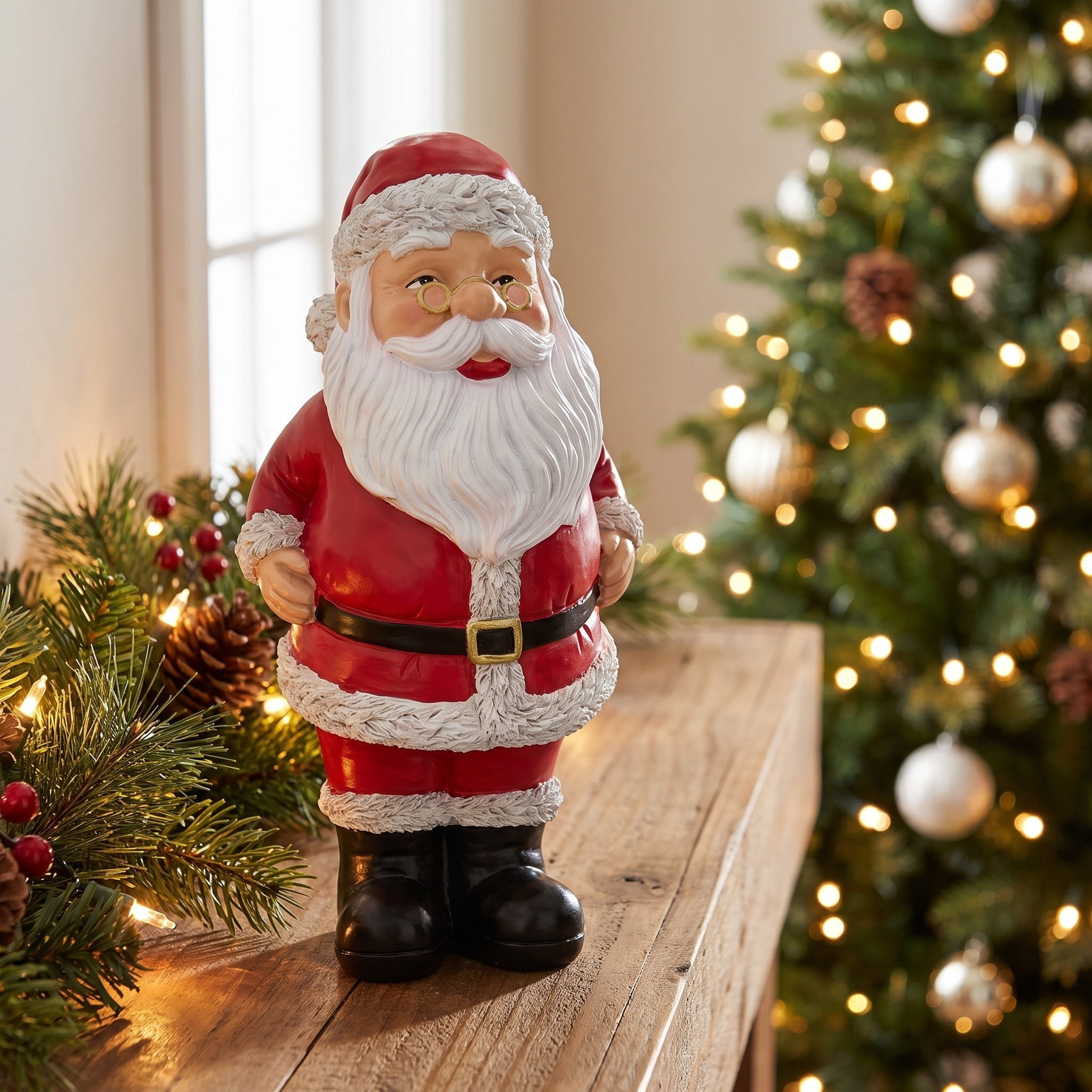 Santa Claus Christmas Decoration, Red and White, 8", by Holiday Time