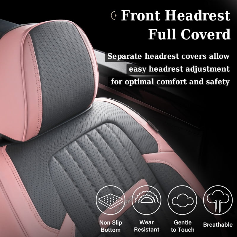 Coverado Car Seat Covers 2 Seats, Waterproof Faux Leather Front Seat Protectors, Auto Interior Cushions Universal Fit for Most Cars, Pink&Gray