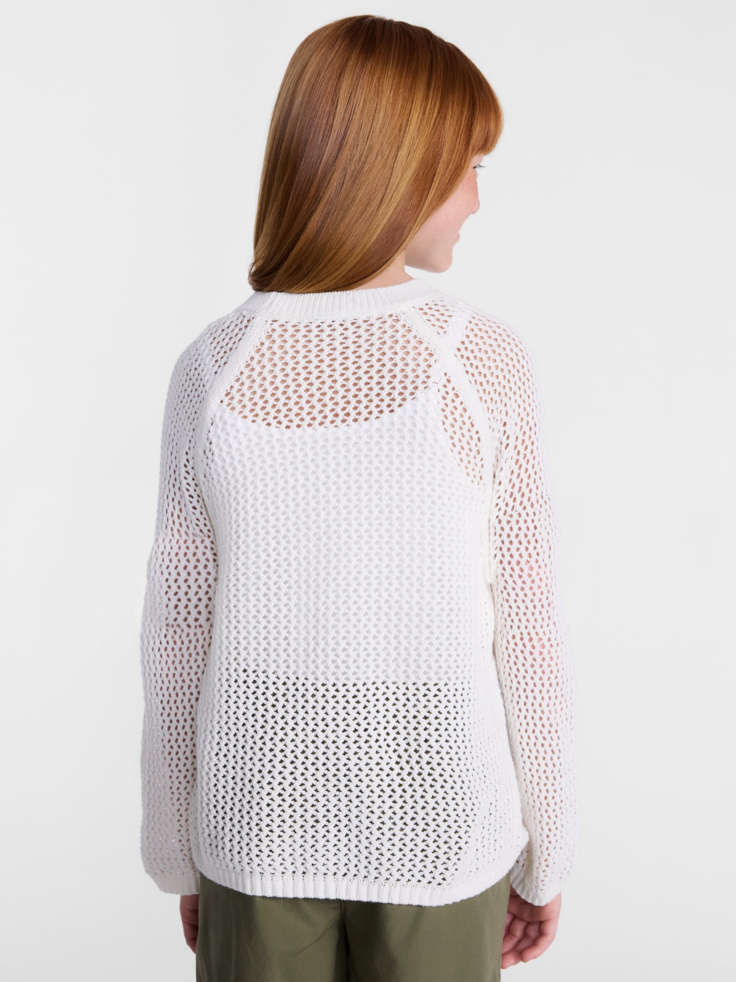 Wonder Nation Girls Open Knit Sweater, Lightweight, Sizes 4-18 & Plus