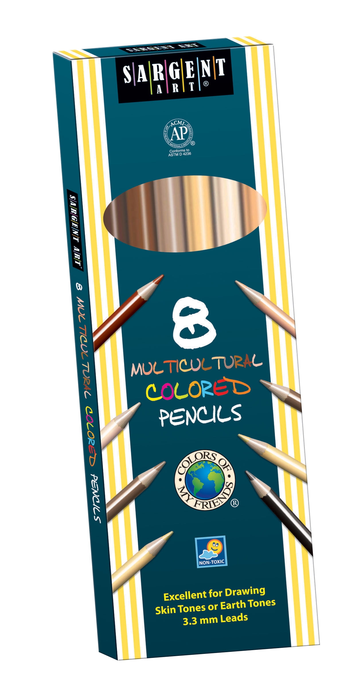 Sargent Art Multi-Cultural Non-Toxic Colored Pencil, 7 in L, Assorted Color, Pack of 8