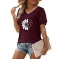 thumbnail image 4 of TSADFHJI Hauts Sans Manches pour Femmes Été T-Shirt Décontracté Uni Col en V Chiffon Manches Courtes Blouse Imprimée L Rouge, 4 of 7