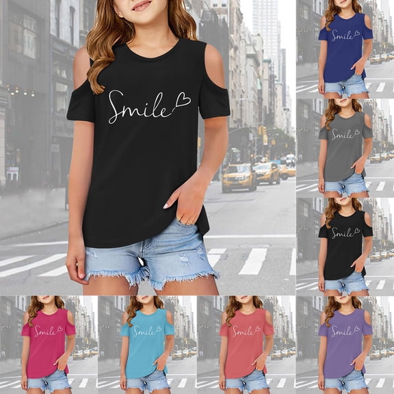 Miaoju Girl Tops Size 10-12 Crewneck Graphic T-Shirts Short Sleeve T Shirt Top Fashion Cool Vacation Tops T Shirt for Boys and Girls