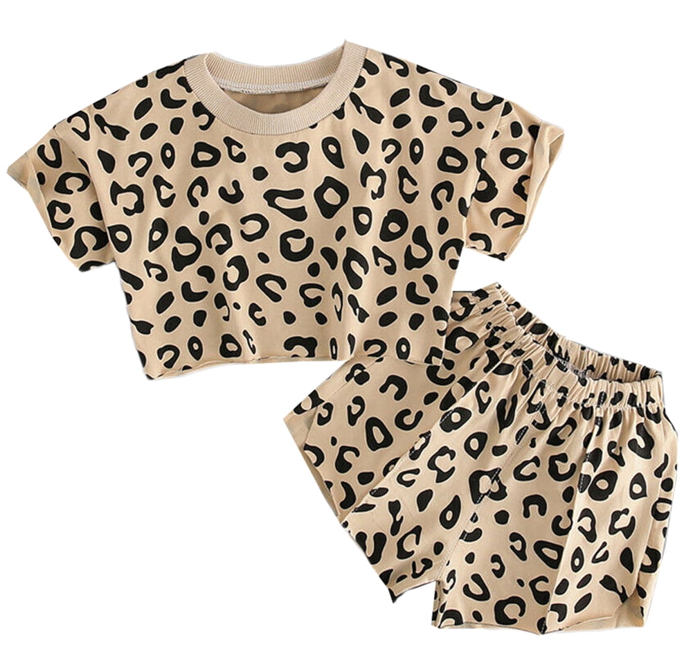 StylesILove Baby Girl Leopard Print Short Sleeve Cropped Tshirt and