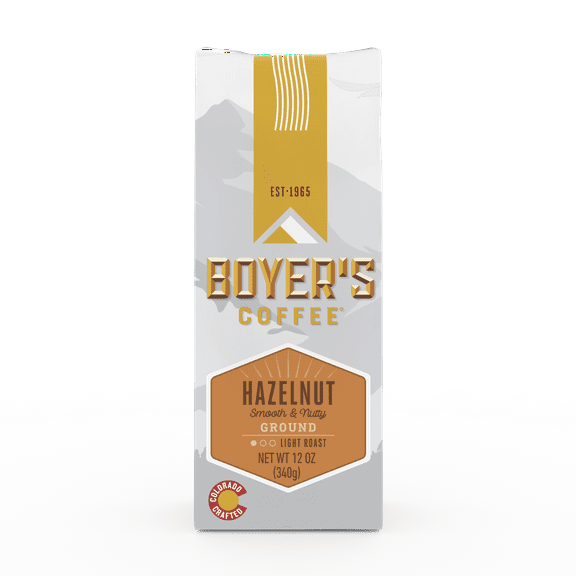 Boyer's Coffee Hazelnut Ground Coffee, Light Roast, 12 Oz