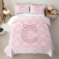 thumbnail image 2 of Manfei Pink Princess Bow Letter C Quilt King for Girls, Boho Damask Flower King Coverlet Set, 2 of 7