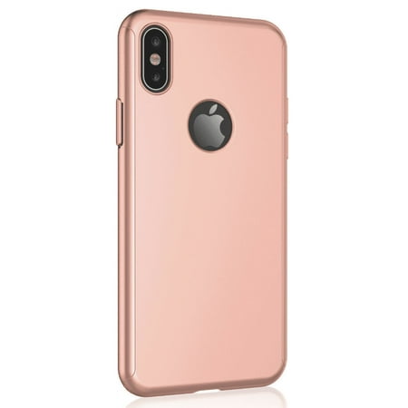 Ultra Thin Slim Hard iPhone X Case with Tempered Glass - ROSE GOLD