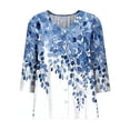 thumbnail image 5 of Bxsruta Women's V Neck Button Down Blouse 3/4 Sleeve Loose Fit Floral Print Casual Summer Top, 5 of 6