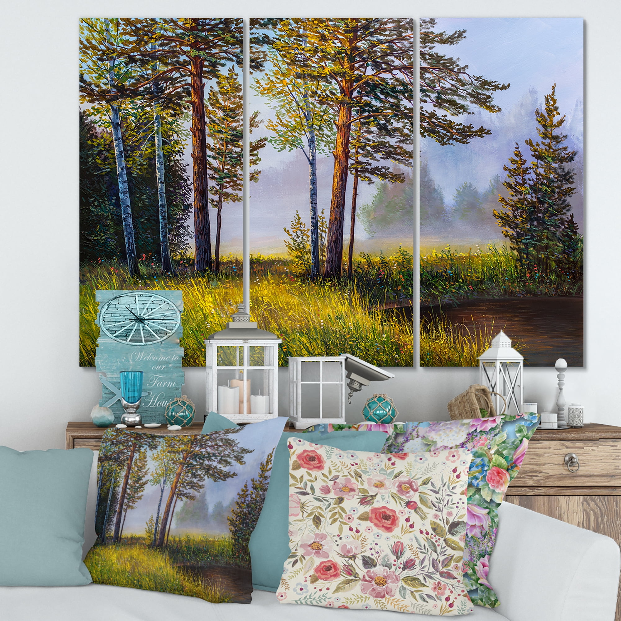 Designart ' Subtle Sunset Light Through The Trees III ' Lake House Canvas Wall Art Print