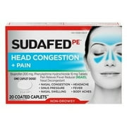 Sudafed PE Non-Drowsy Head Congestion + Pain Relief Caplets (Pack of 18)