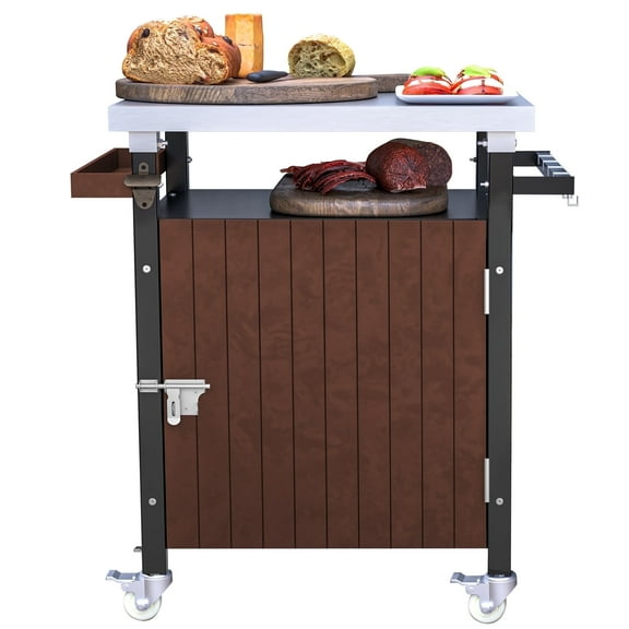 Kitchen Island Cart on Wheels with Storage Cabinet and Lock, Rolling Kitchen Table, Portable Side Table for Living Rooms, Kitchen, Dormitories and Outdoor Courtyards