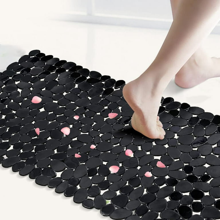 Non-slip Pebble Bathtub Mat Black, (for Smooth/non-textured Tubs Only) Safe Shower  Mat With Drain Holes, Suction Cups For Bathroom - Temu