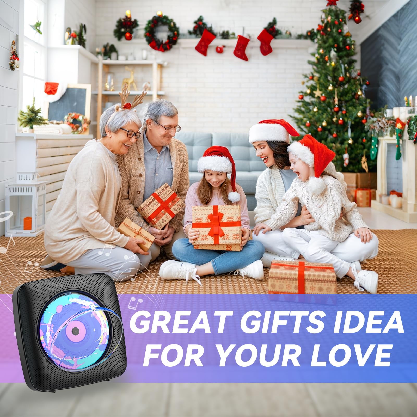 Ooosea CD Player Portable Bluetooth Rechargeable CD Players for Home Desktop Wall Mount CD Player with Speakers FM Radio USB AUX Jack Remote Control
