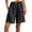 Black, variant on Pleated Bermuda Shorts for Women Adjustable Waist Classic Shorts With Snap Zipper Exterior Pocket Relaxed Fit Banded Waist Rigid Waist for Everyday Vacation