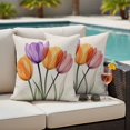 thumbnail image 5 of Spring Orange Pillow Covers 2 Pack Purple Pink X-ray Tulip Flower Leaf Retro Pillowcase Waterproof Outdoor Throw Pillow Cover for Patio Garden Square Cushion 18”x18”, 5 of 9