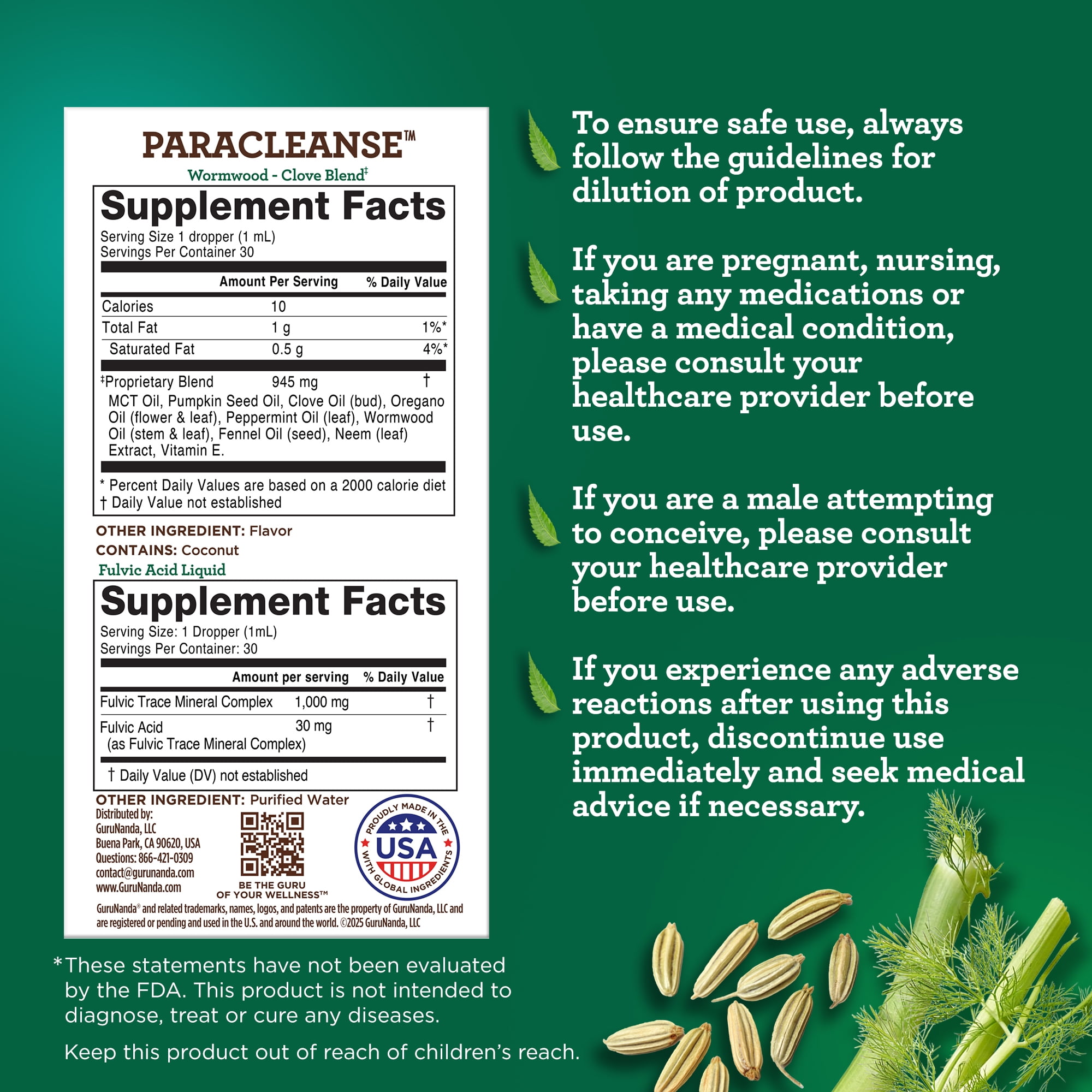 GuruNanda Paracleanse 2-Step Liquid Supplement - Wormwood & Neem for Digestive Support - 1 fl oz