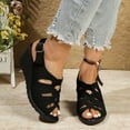 thumbnail image 3 of THDHVS Wedge Sandals for Women,Women's Sandals,Summer Casual Style Solid Color Mouth Buckle Hollow Wedge Sandals Black 5.5, 3 of 5