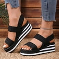 thumbnail image 2 of Rokment Womens Comfortable Elastic Band Platform Wedge Walking Sandals Casual Athletic Stretchy Memory Foam Chunky Heeled Slip on Beach Summer Shoes for Vacation Black Size 6, 2 of 7